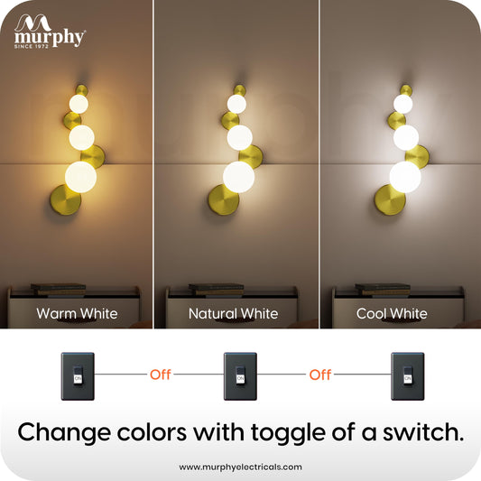 Murphy Moon Stone 12W LED Wall Light | 3 Color | Gold Finish |