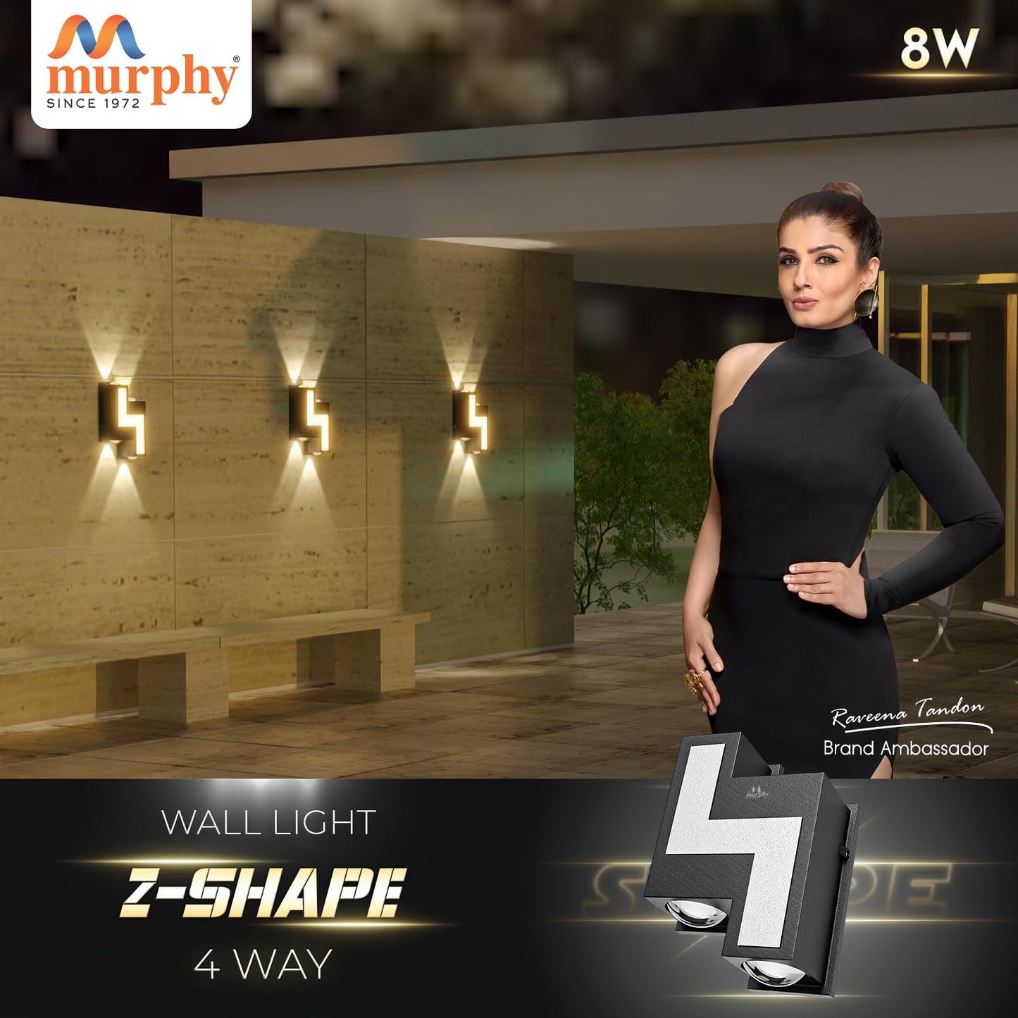 Murphy 8W 4Way Aluminium Led Luxurious Indoor & Outdoor Step Type Up/Down Wall Light Warm White, Shockproof & Rustproof Alluminium Body (2 Up & 2 Down Step)