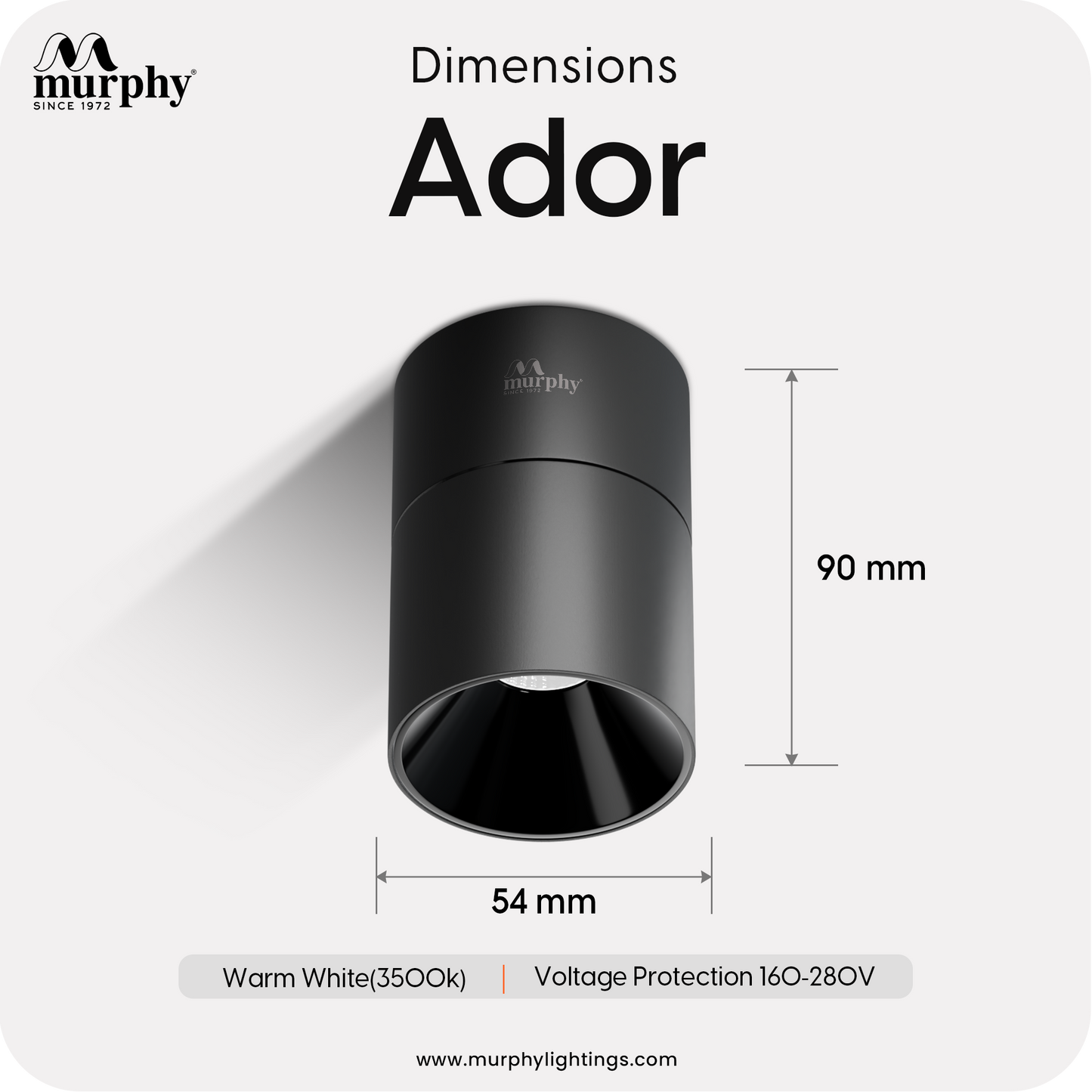 Murphy Ador 6W Surface COB Spot Light | Warm White | Black Reflector | 360° Rotatable | 90° Adjustable | Aluminium Body | BIS Approved |
