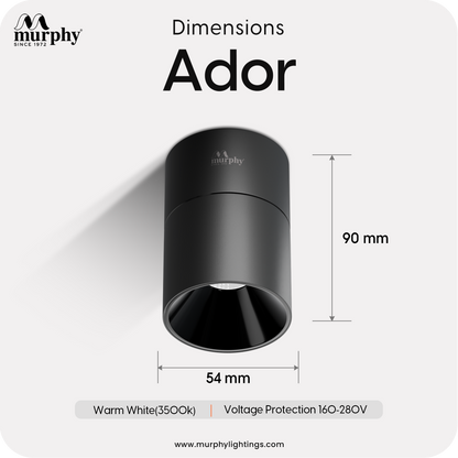 Murphy Ador 6W Surface COB Spot Light | Warm White | Black Reflector | 360° Rotatable | 90° Adjustable | Aluminium Body | BIS Approved |