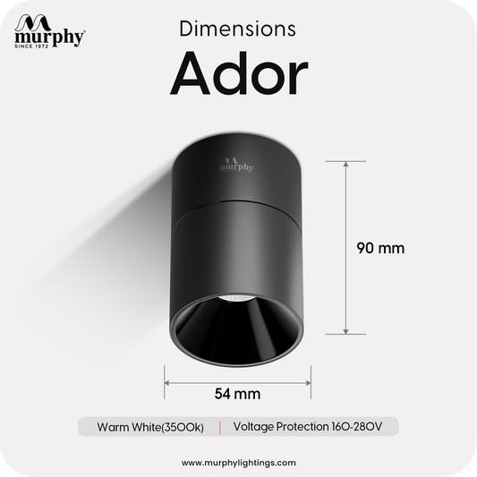 Murphy Ador 6W Surface COB Spot Light | Warm White | Black Reflector | 360° Rotatable | 90° Adjustable | Aluminium Body | BIS Approved |