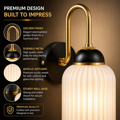 Murphy ELVO 9W LED Wall Down Light, 3C Color Changing (Warm/Neutral/Cool White), Golden Black, Acrylic & Metal Wall Lamp for Bedroom & Living Room, BIS Approved, 2 Year Warranty