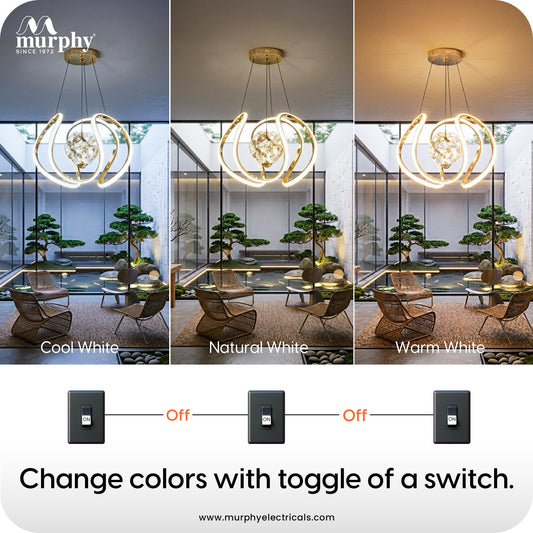 Murphy Crystal Twist 35W Modern LED Chandelier Hanging Ceiling Light | 3 Color Changing (Warm White, Natural White, Cool White) | Gold Finish Decorative Light for Living Room