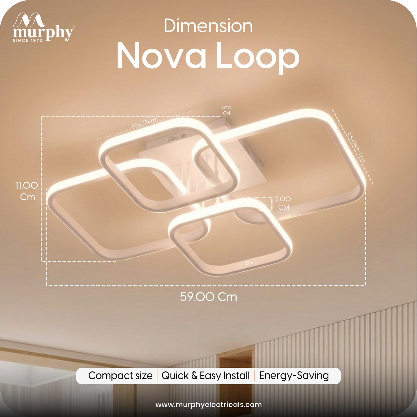 Murphy LED Ceiling Light | 40W 3 Color (Warm/Natural/Cool) | Geometric Flush Mount Acrylic Light for Living Room, Bedroom, Dining Room & Hallway