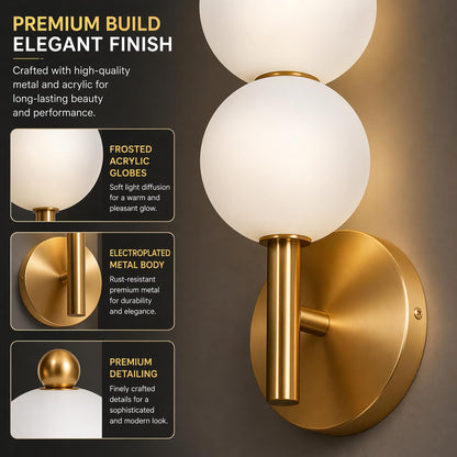 Murphy ORBIX 3 Ball LED Wall Lamp 12W, 3C (Warm/Cool/Natural White), Golden White, Metal & Acrylic, Modern Decorative Wall Light for Living Room & Bedroom, BIS Approved, 2 Year Warranty