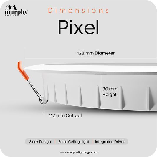 Murphy 10W Round LED Pixel Panel Light, Ceiling Light | Cool White Light (6500K) | Recessed Down Light for False Ceiling | Cutout - 110mm |