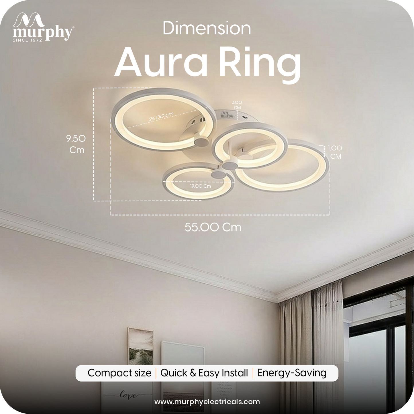Murphy LED Ceiling Light | 40W 3 Color (Warm/Natural/Cool) | Geometric Flush Mount Acrylic Light for Living Room, Bedroom, Dining Room & Hallway