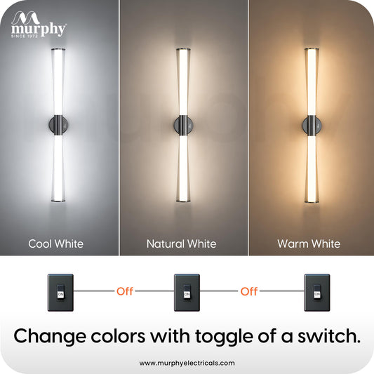 Murphy VELORA 18W LED Mirror Light, 3C Color Changing (CW/WW/NW), Black Gunmetal Finish, Wall Mounted Vanity & Picture Light for Bathroom & Dressing, Modern Indoor Light, 2 Year Warranty