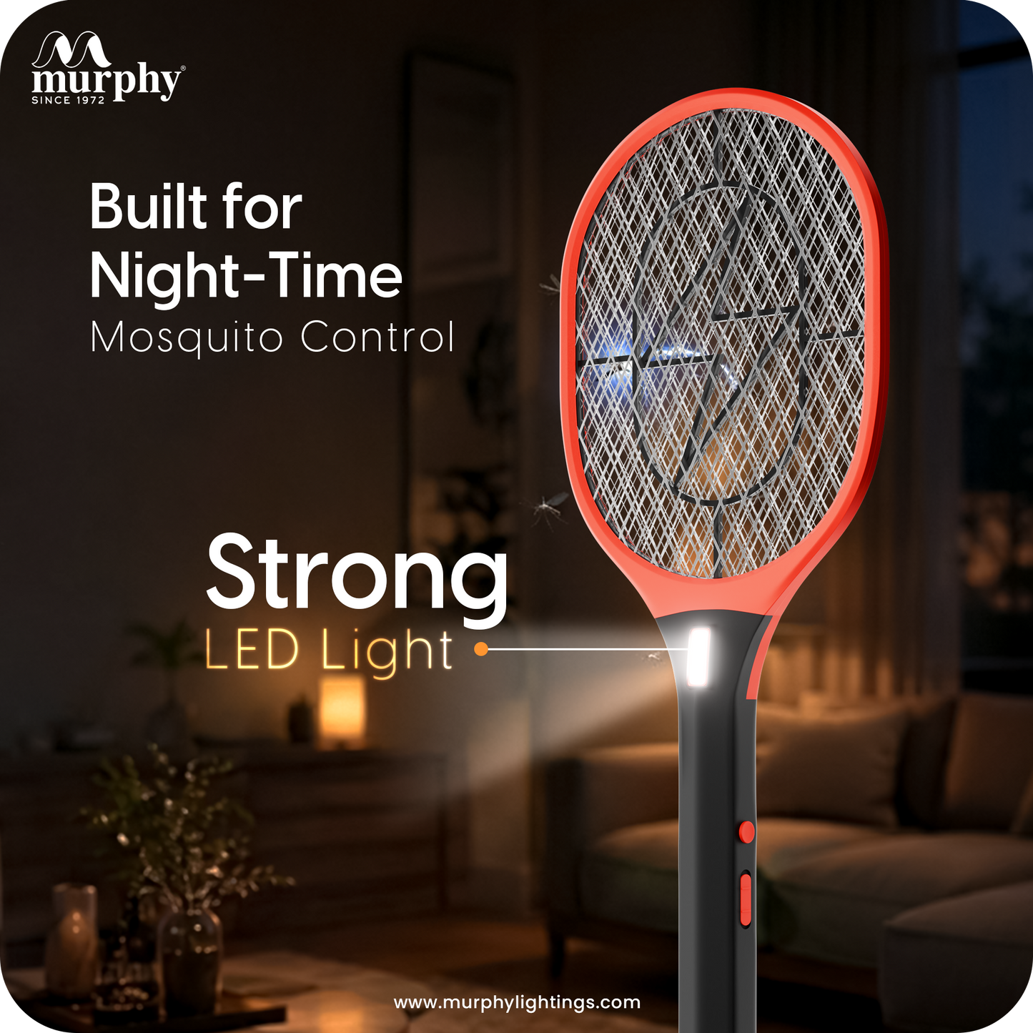 Murphy Anti Mosquito Racket with LED Torch | Rechargeable Electric Mosquito Bat | High Power Insect Killer Racket | 6 Months Warranty | Made in India