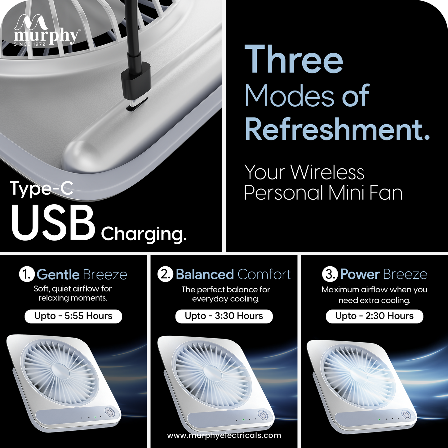 Murphy CoolMate Rechargeable Mini Fan | Portable Desk Fan
