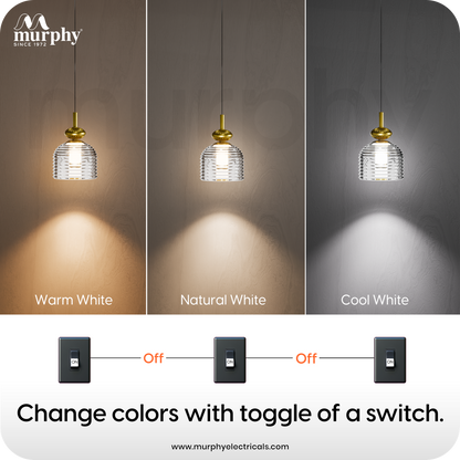 Murphy Ripple Pendant 9W LED Hanging Light | 3C Color Changing Warm/Natural/Cool White | Golden Finish | Ideal for Bedroom & Living Room | BIS Approved | 2 Year Warranty
