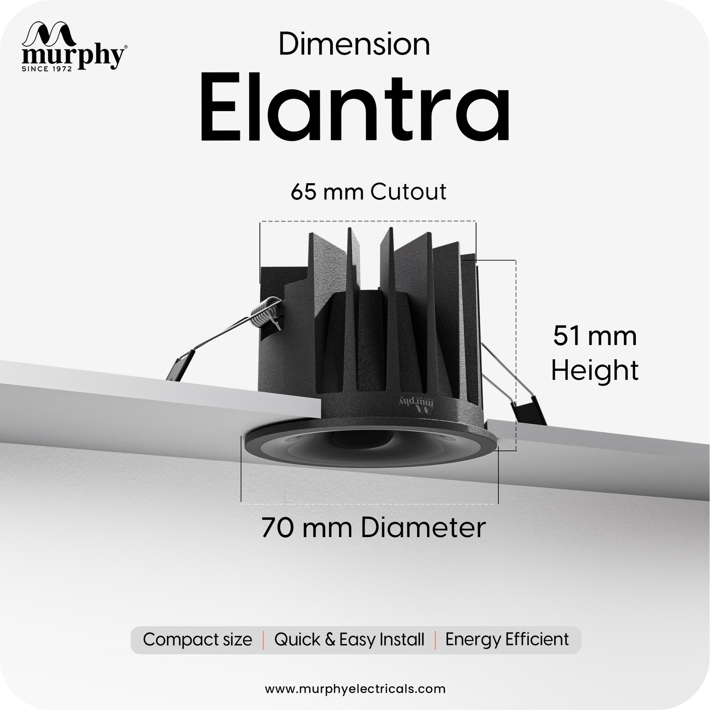 Murphy Elantra Noir 7W COB LED Downlight | Black Reflector | Warm White Recessed Ceiling Spot Light | Aluminium Housing | 700 Lumens | 4kV Surge Protection | BIS Approved | 2 Year Warranty