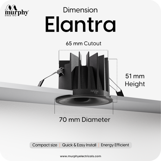 Murphy Elantra Noir 7W COB LED Downlight | Black Reflector | Warm White Recessed Ceiling Spot Light | Aluminium Housing | 700 Lumens | 4kV Surge Protection | BIS Approved | 2 Year Warranty