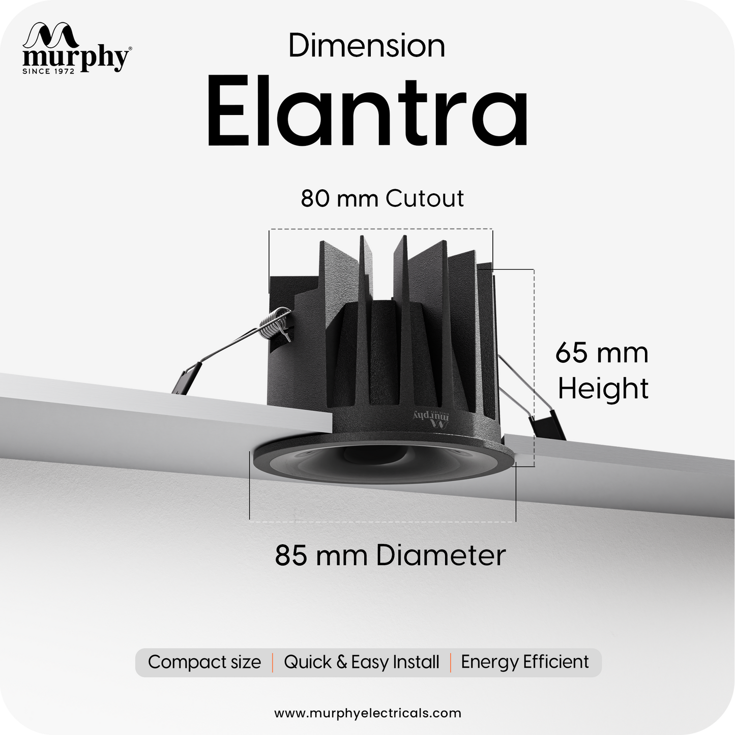 Murphy Elantra Noir 12W COB LED Downlight | Black Reflector | Warm White Recessed Spot Light | Aluminium Housing | 700 Lumens | 4kV Surge Protection | BIS Approved | 2 Year Warranty