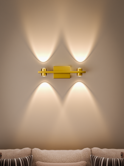 Murphy Astrum LED Wall Light – 2 Beam Up & 2 Beam Down | Warm White | Premium Gold Aluminium Body | Indoor Modern Accent Light for Living Room, Hallway & Balcony