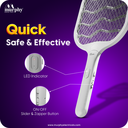 Murphy Smart UV Auto Kill Mosquito Racket with Stand | Type-C Fast Charging | 1200mAh Rechargeable Battery | Auto & Manual Mode | 3-Layer Safety Mesh | Instant Kill | 6 Months Warranty