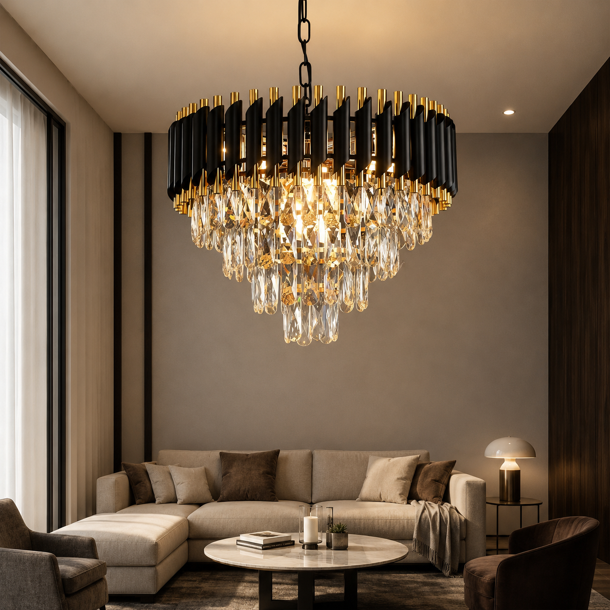 Murphy Luxury Crystal Chandelier | Black Gold Pendant Ceiling Light