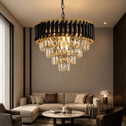 Murphy Luxury Crystal Chandelier | Black Gold Pendant Ceiling Light