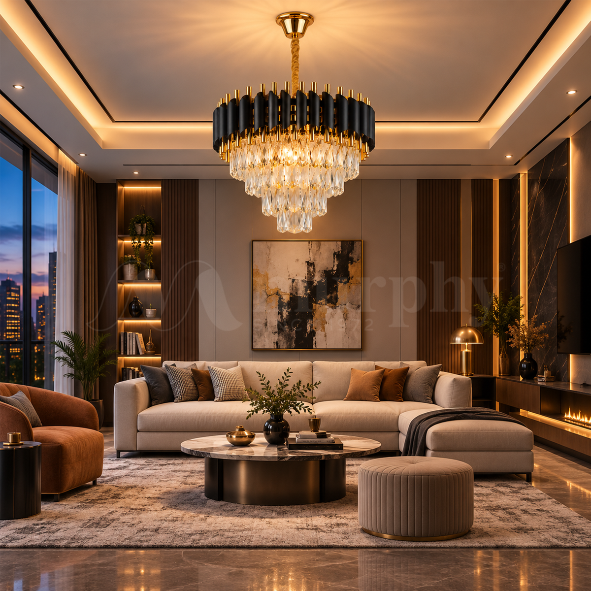 Murphy Luxury Crystal Chandelier | Black Gold Pendant Ceiling Light