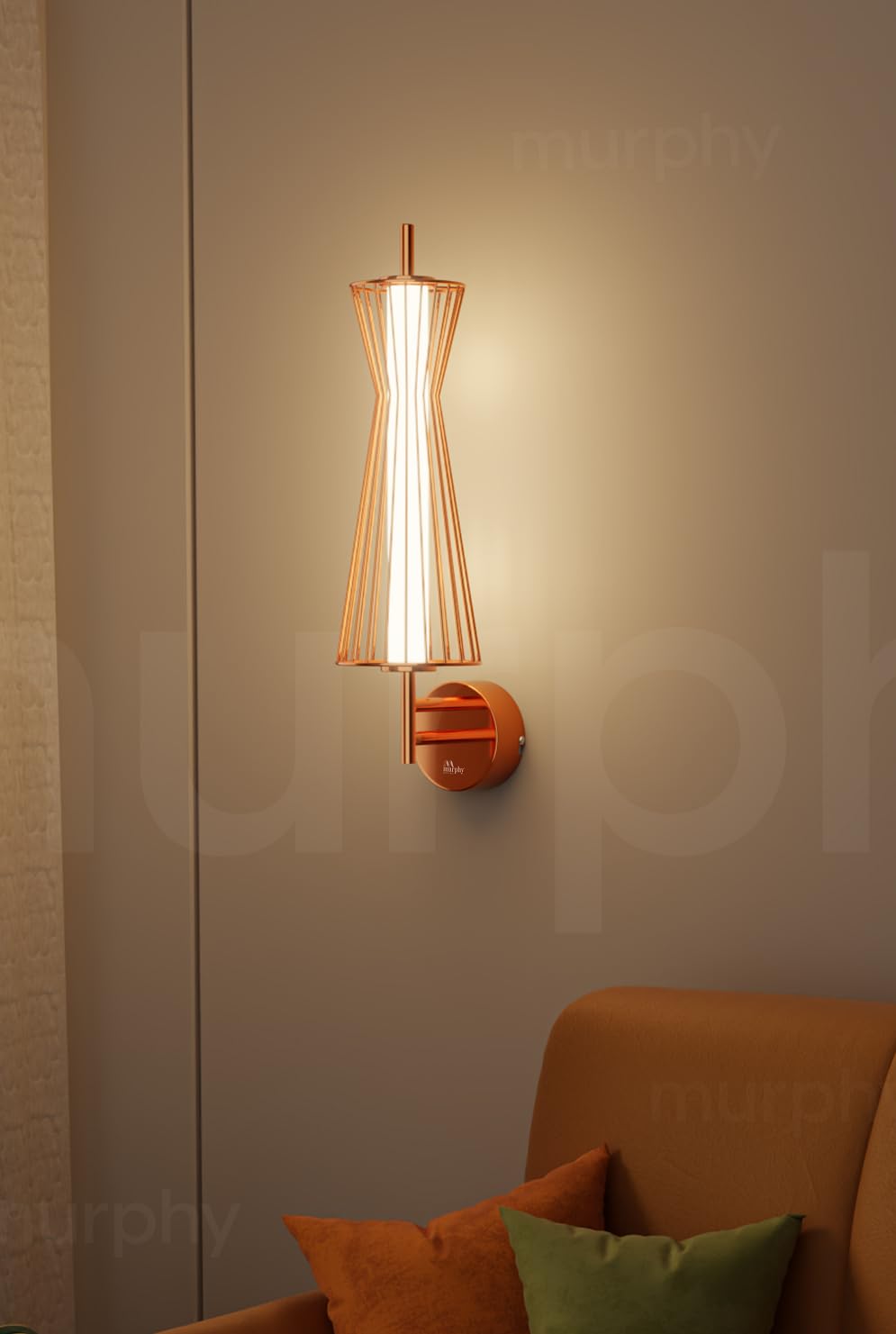 Murphy Cage Line 12W Wall Lamp | 3-in-1 Color Changing LED (Cool White/Warm White/Natural White) with 2-Year Warranty | Premium Rose Gold Finish Decorative Light