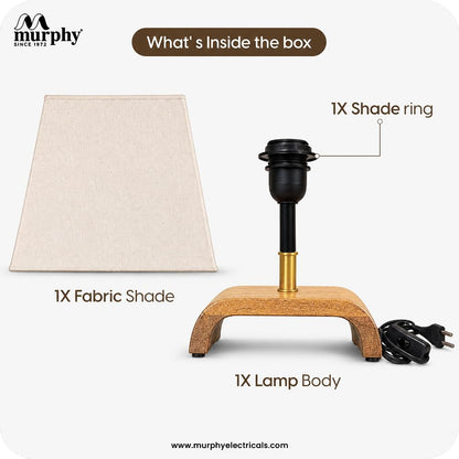 Murphy Jute Pyramid Table Lamp with Mango Wood Base & 3-in-1 LED Bulb | Cream Fabric Shade | Bedroom & Living Room