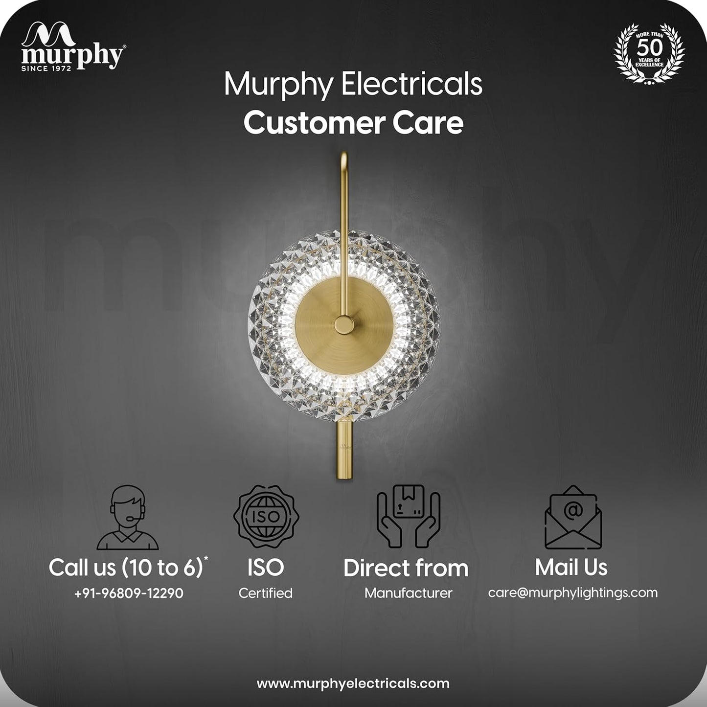Murphy Prisma Crystal LED Wall Lamp| 3 Color Change | Diamond Cut Glass | 6W Aluminium Wall Light for Living Room, |BIS Approved | 2 Year Warranty