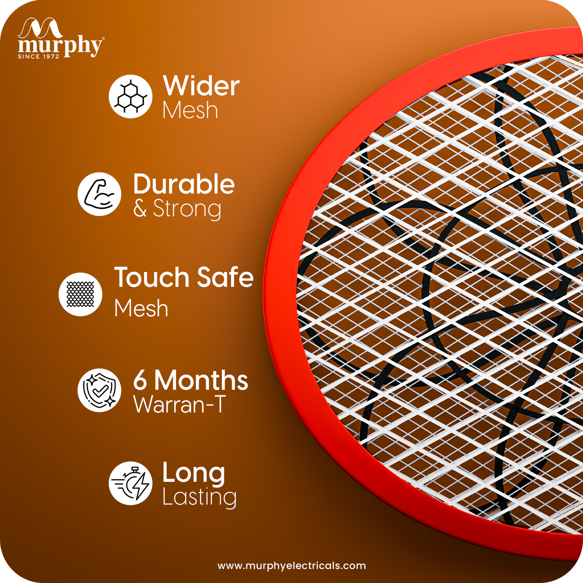 Murphy Anti Mosquito Racket with LED Torch | Rechargeable Electric Mosquito Bat | High Power Insect Killer Racket | 6 Months Warranty | Made in India