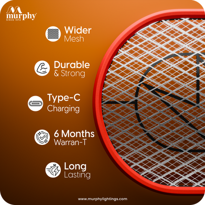 Murphy Anti Mosquito Racket with LED Torch | Rechargeable Electric Mosquito Bat | High Power Insect Killer Racket | 6 Months Warranty | Made in India