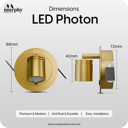 Murphy Photon 3W COB LED Premium Wall Reading Light | Gold Finish | Warm White | 300 Lumens | BIS Approved |
