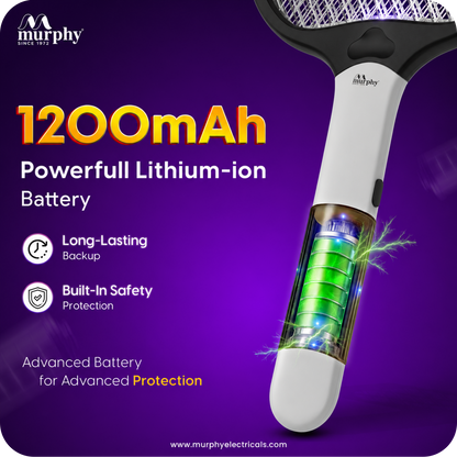 Murphy Smart UV Auto Kill Mosquito Racket with Stand | Type-C Fast Charging | 1200mAh Rechargeable Battery | Auto & Manual Mode | 3-Layer Safety Mesh | Instant Kill | 6 Months Warranty