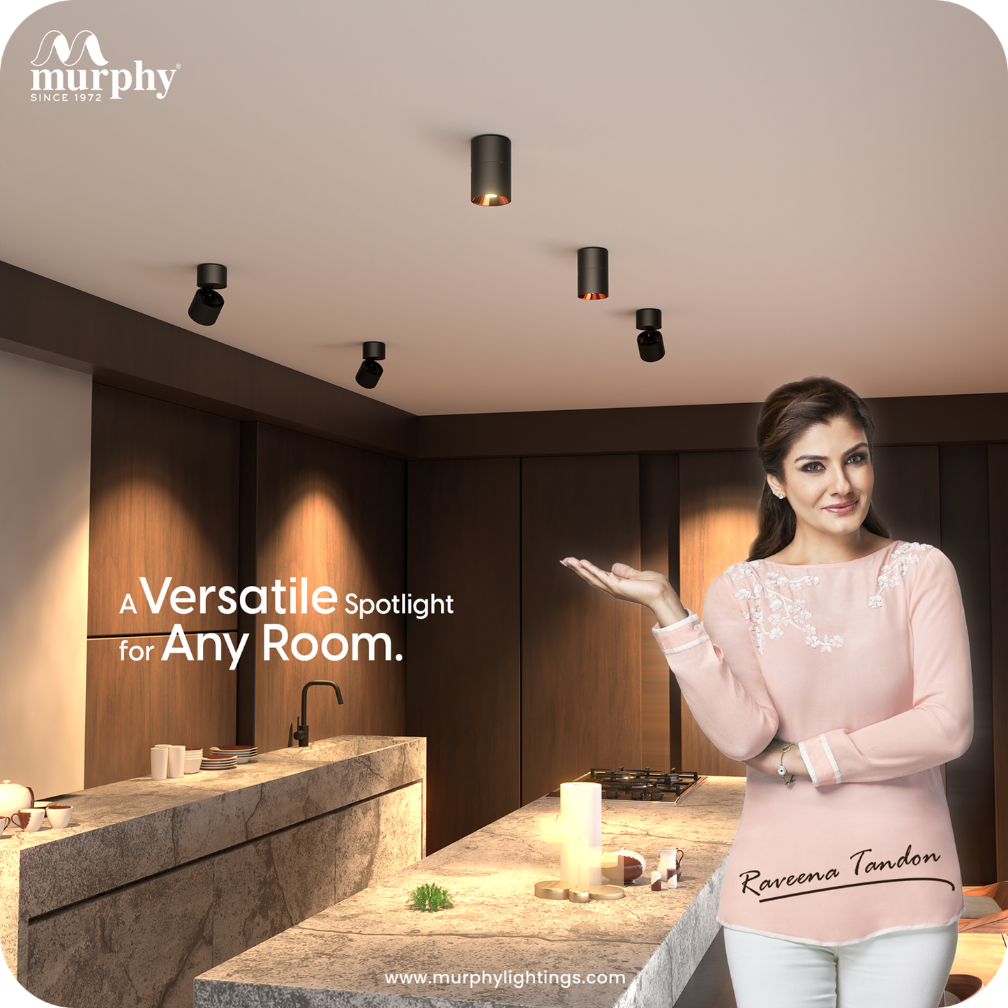 Murphy 12W Black Body Reflective Rose Gold Finish 360 Degree Adjustable LED Surface COB Light - Wall/Ceiling Mountable
