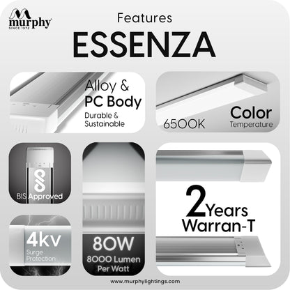Murphy MaxGlow 80W LED Tube Light, | 8000 Lumens| Cool White 6500K | Aluminium & PC Body | BIS Approved | 4kV Surge Protection| 2 Year Warranty | Pack of 2