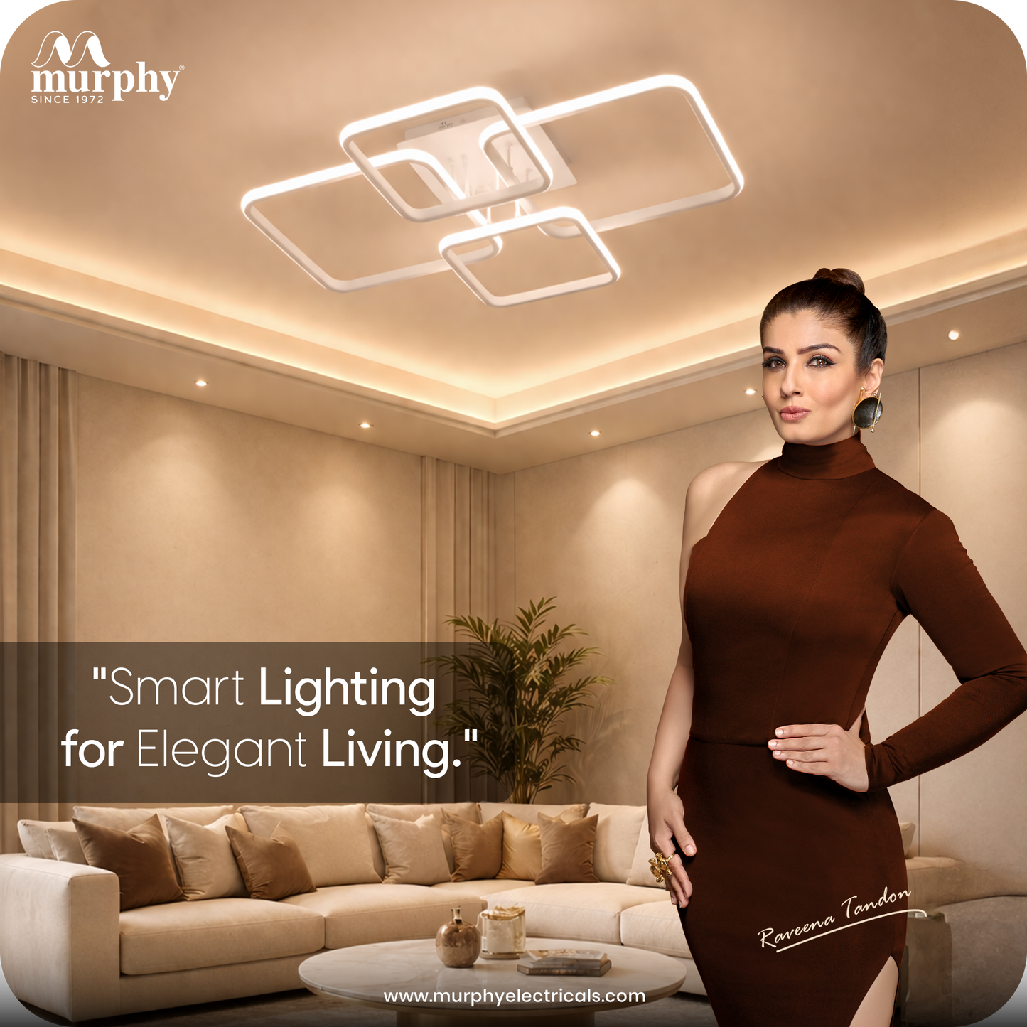 Murphy LED Ceiling Light | 40W 3 Color (Warm/Natural/Cool) | Geometric Flush Mount Acrylic Light for Living Room, Bedroom, Dining Room & Hallway