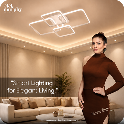 Murphy LED Ceiling Light | 40W 3 Color (Warm/Natural/Cool) | Geometric Flush Mount Acrylic Light for Living Room, Bedroom, Dining Room & Hallway