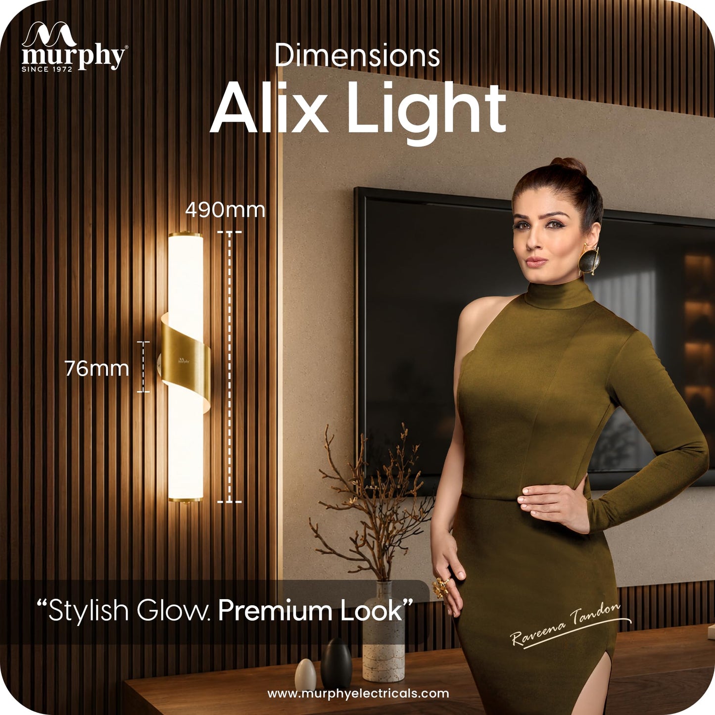 Murphy ALIX 18W LED Wall Lamp, 3C Color Changing (Cool White/Warm White/Neutral White), Golden Finish with Smoky Acrylic, Modern Wall Sconce for Bedroom, Living Room & Bedside