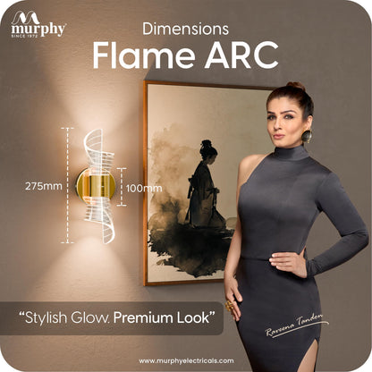 Murphy Flame ARC 10W LED Wall Light, 3C Color Changing (Warm/Natural/Cool White), Golden Finish, Acrylic & Metal Wall Lamp for Bedroom & Living Room, BIS Approved, 2 Year Warranty
