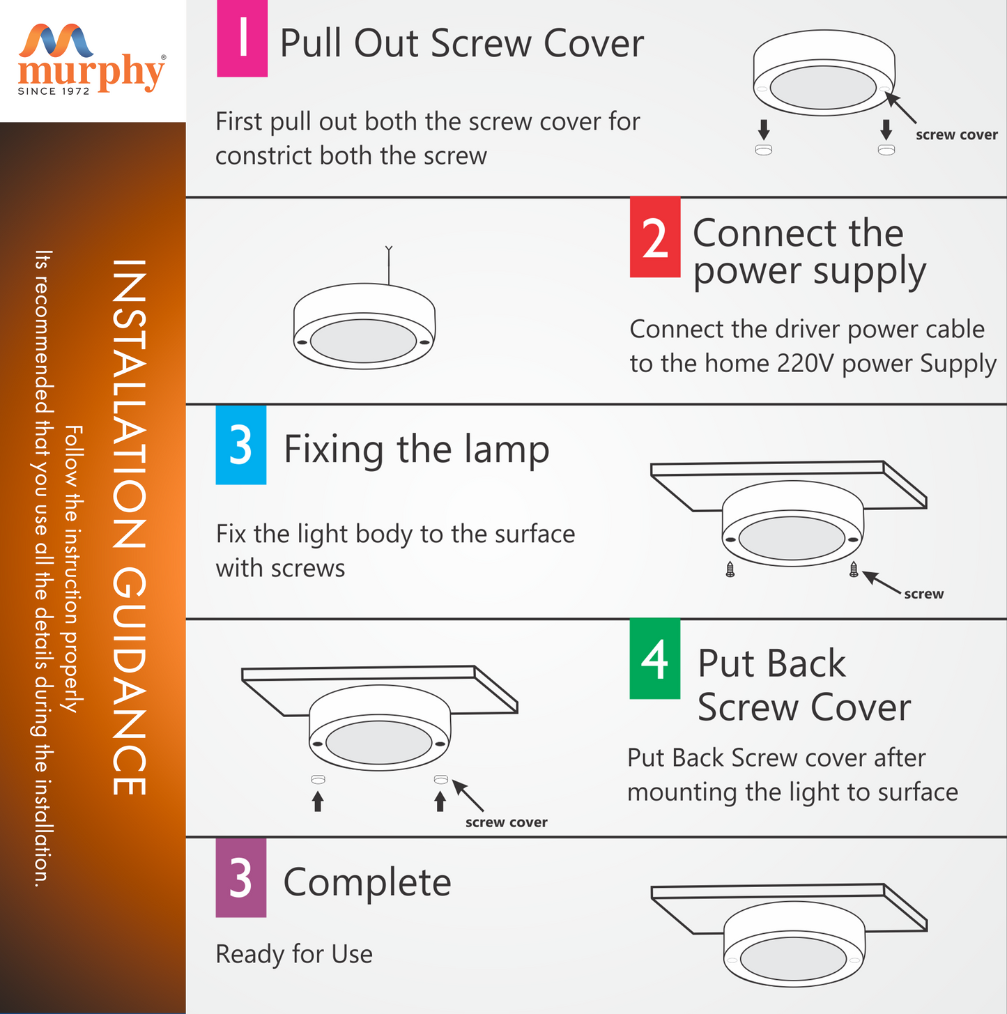 Murphy STRIMAX 3W Surface LED Downlight | Slim Round Cabinet Light | Cool White| Energy Efficient | Long Lifespan| 2 Years Warranty
