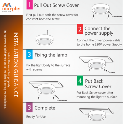Murphy STRIMAX 3W Surface LED Downlight | Slim Round Cabinet Light | Cool White| Energy Efficient | Long Lifespan| 2 Years Warranty