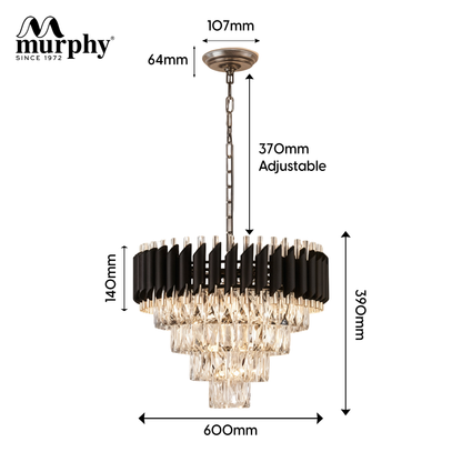 Murphy Black & Gold Crystal Pendant Light | Luxury Chandelier | Crystal Tube Design | Premium Ceiling Light