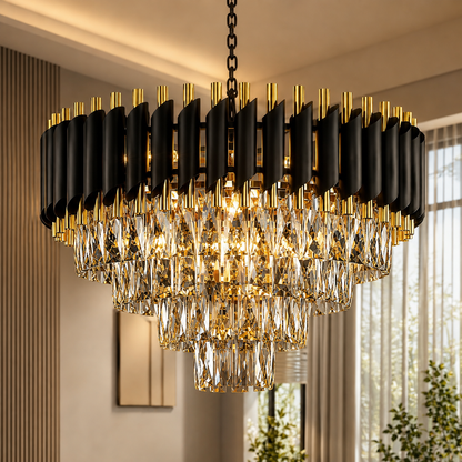 Murphy Luxury Crystal Chandelier | Black Gold Pendant Ceiling Light