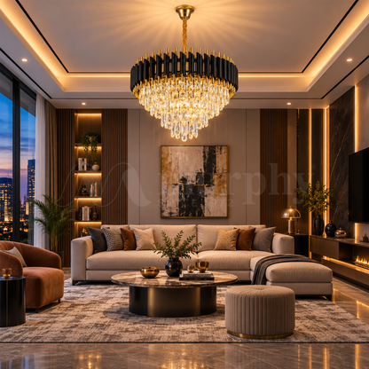 Murphy Luxury Crystal Chandelier | Black Gold Pendant Ceiling Light