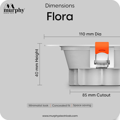 Murphy Flora 9W LED Down Light, Cool White Light, Round, Recessed Ceiling LED Light, Suited for 3 inch Junction Box/Concealed Box (2 Years Warranty)