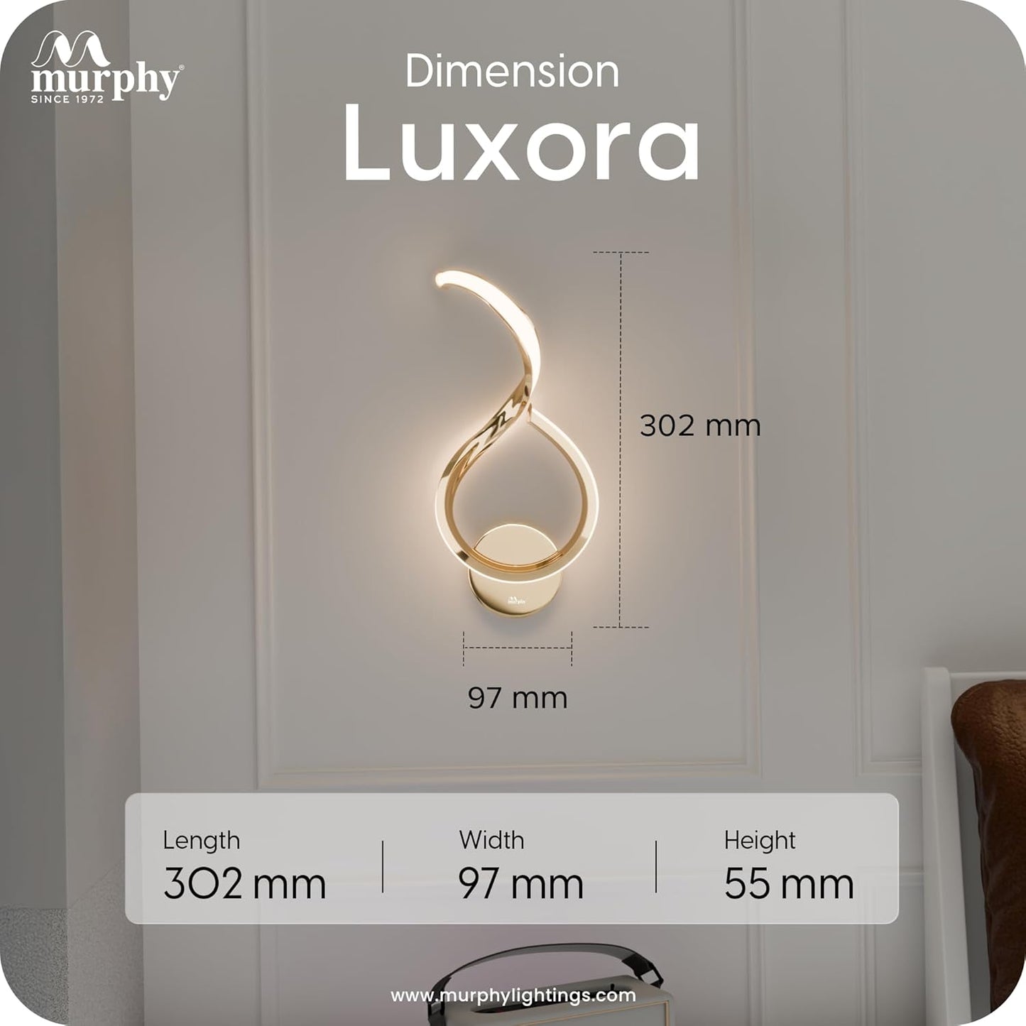 Murphy Luxora Elegant LED Wall Lamp for Home – 2 Years Warranty – Modern Aluminium Light with 3 Color Modes (French Gold, Pack of 1)
