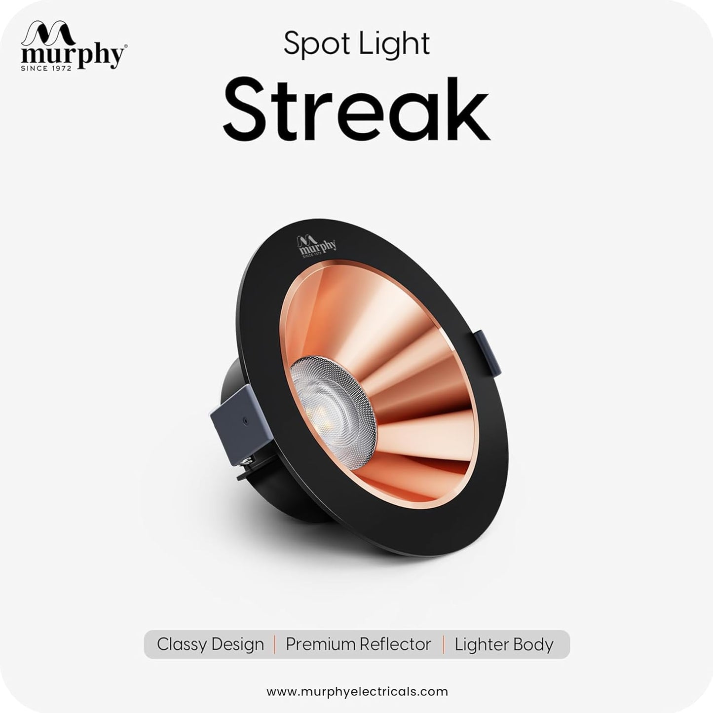 Murphy 7W Streak LED Down Light BL+Copper Finish, Natural White Light, Round,Recessed Ceiling LED Light, Suited for 3 inch Junction Box/Concealed Box (2 Years Warranty)