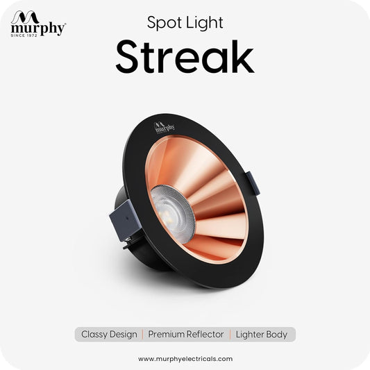 Murphy 7W Streak LED Down Light BL+Copper Finish, Natural White Light, Round,Recessed Ceiling LED Light, Suited for 3 inch Junction Box/Concealed Box (2 Years Warranty)