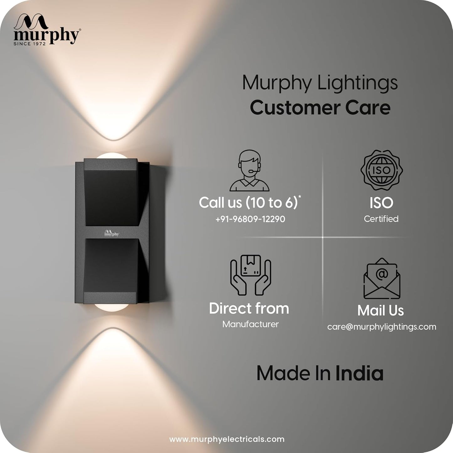 Murphy K-LITE Double Ray Wall Light IP66 Waterproof | Up to 600 Lumens | 2 Years Warranty | BIS Approved | 2.5kV Surge Protection | Up Down Light for Gate, Balcony & Garden