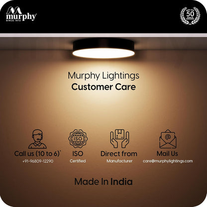 Murphy Rimless Surface LED Light 12W (Cool White, 6000K) – Black Shockproof PC Body, 100lm/W, BIS Approved, 4kV Surge Protection, 2-Year Warranty