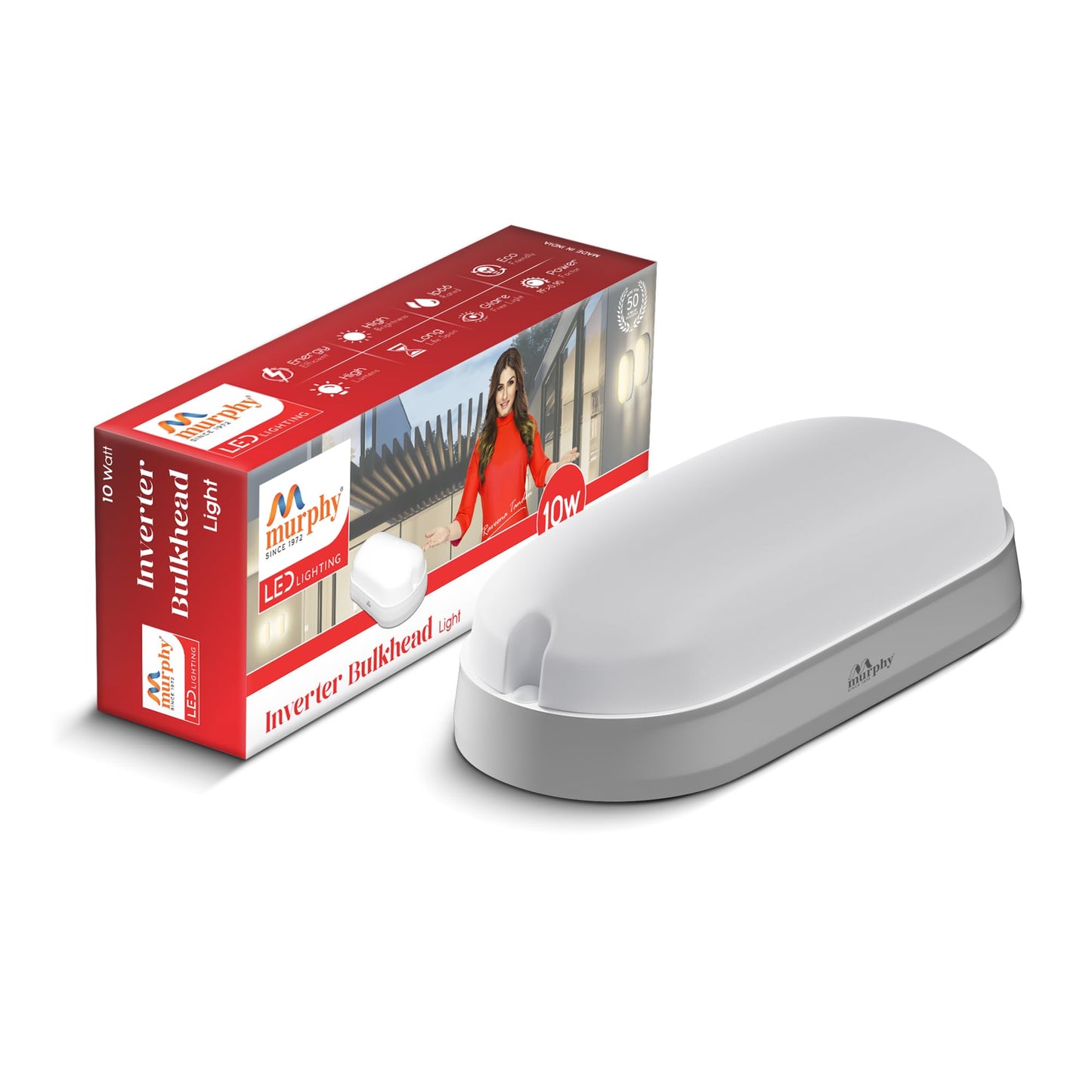 Murphy 10W Rechargeable LED Bulkhead Wall Lamp | 4-Hour Backup | IP66 Waterproof Oval Light for Outdoor, Garden, Balcony, Bathroom | Cool White | Wall Mount | 6-Month Warranty