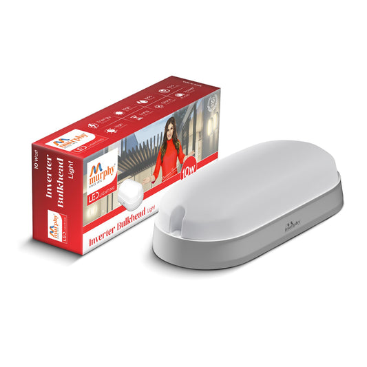 Murphy 10W Rechargeable LED Bulkhead Wall Lamp | 4-Hour Backup | IP66 Waterproof Oval Light for Outdoor, Garden, Balcony, Bathroom | Cool White | Wall Mount | 6-Month Warranty