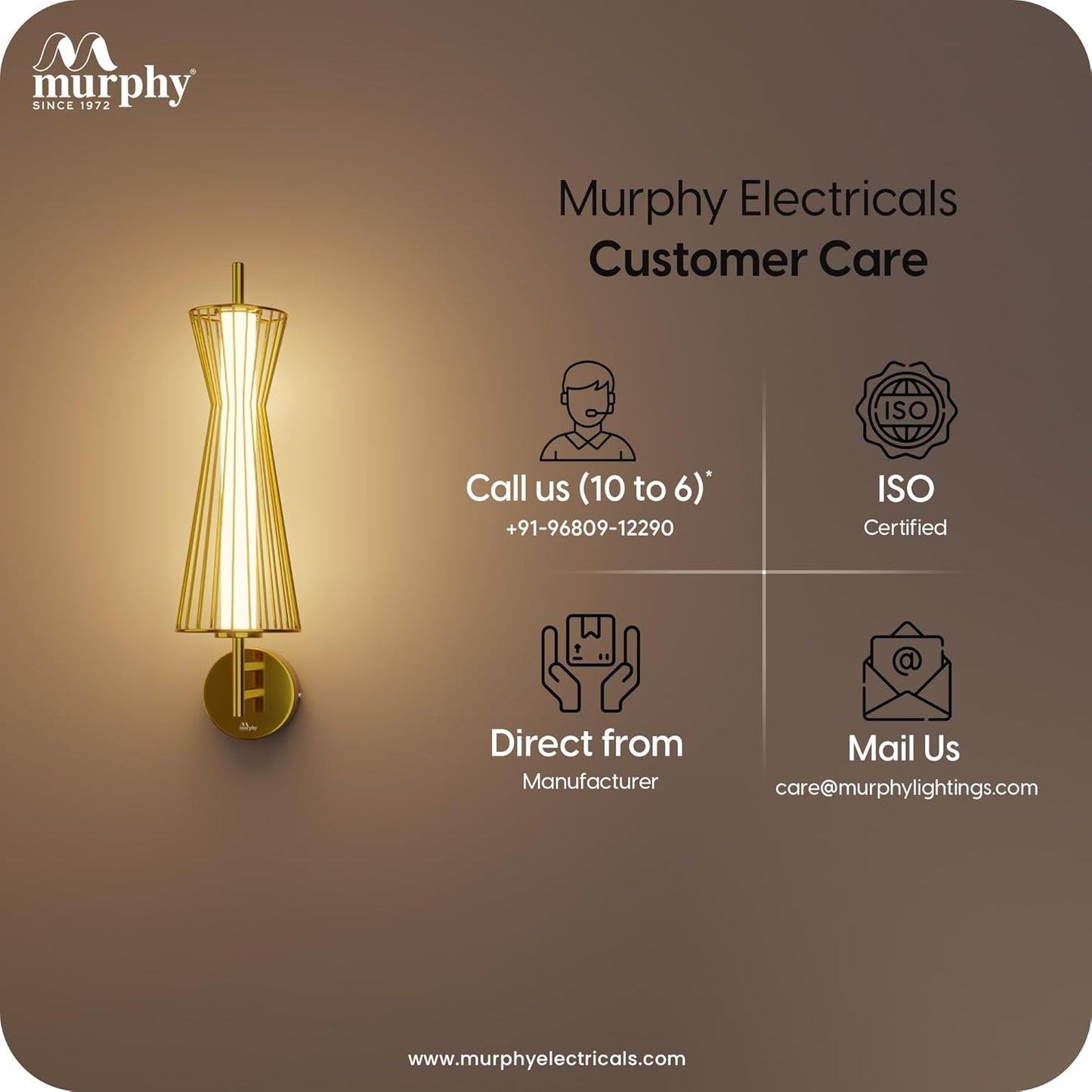 Murphy Cage Line 12W Wall Lamp | 3-in-1 Color Changing LED (Cool White/Warm White/Natural White) with 2-Year Warranty | Premium Golden Finish Decorative Light